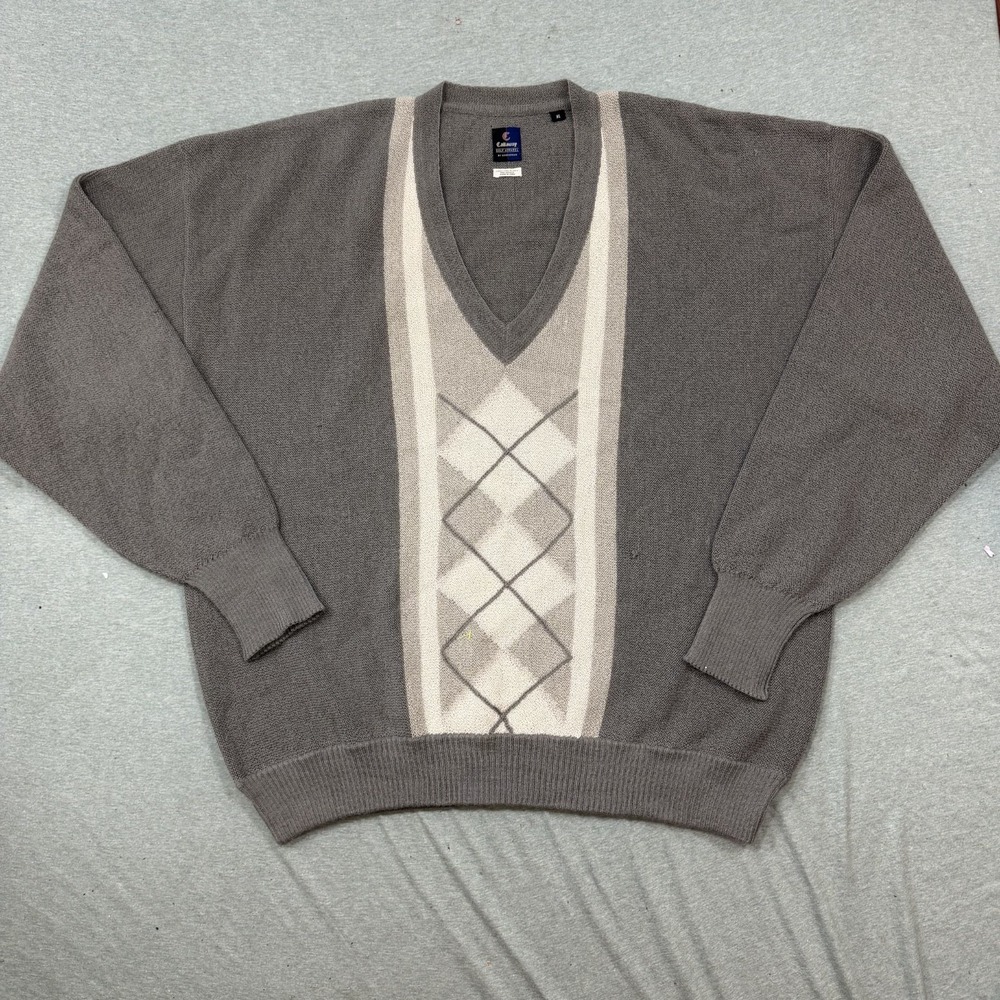 Callaway Golf XL Brown 100% Alpaca Argyle V-Neck Sweater Nordstrom Peru Mens